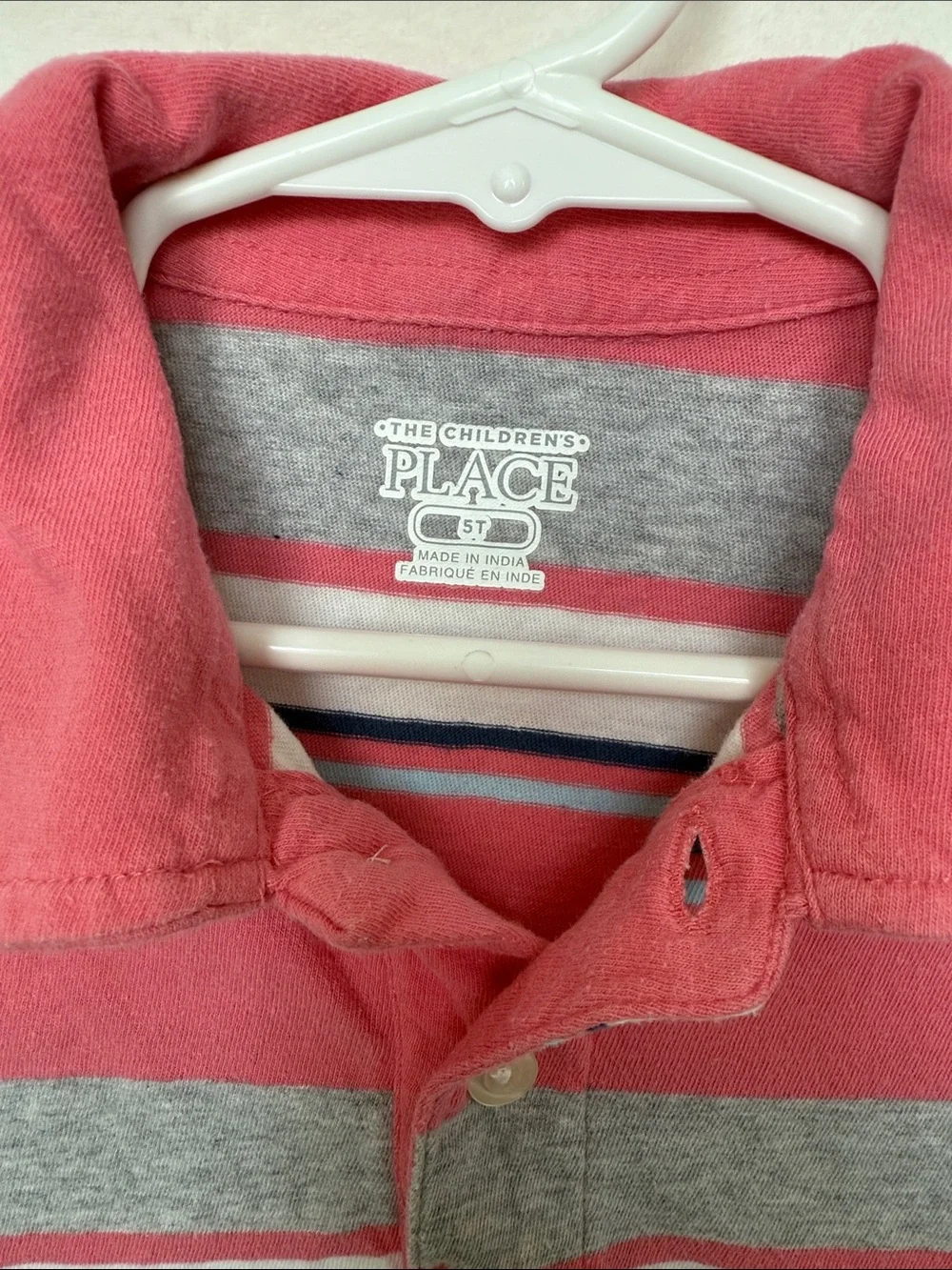 The Children's Place Coral Pink, Gray & White Striped Polo